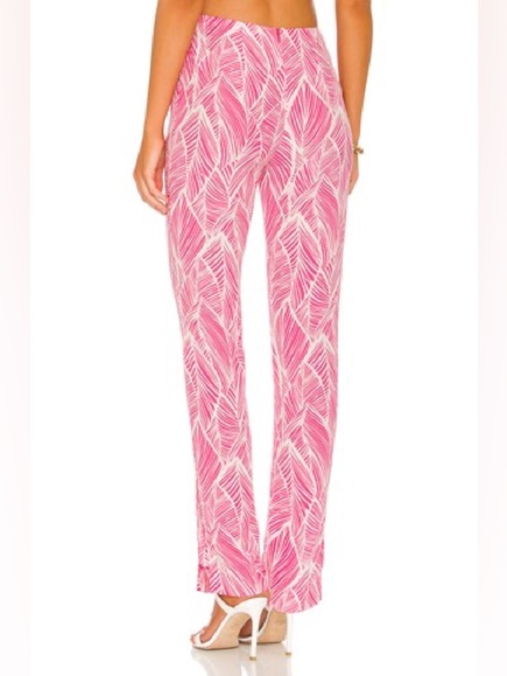 Lovers and Friends Revolve Makena Fuchsia Leaf Print Pants XS Pink Ankle Slit - Picture 3 of 13